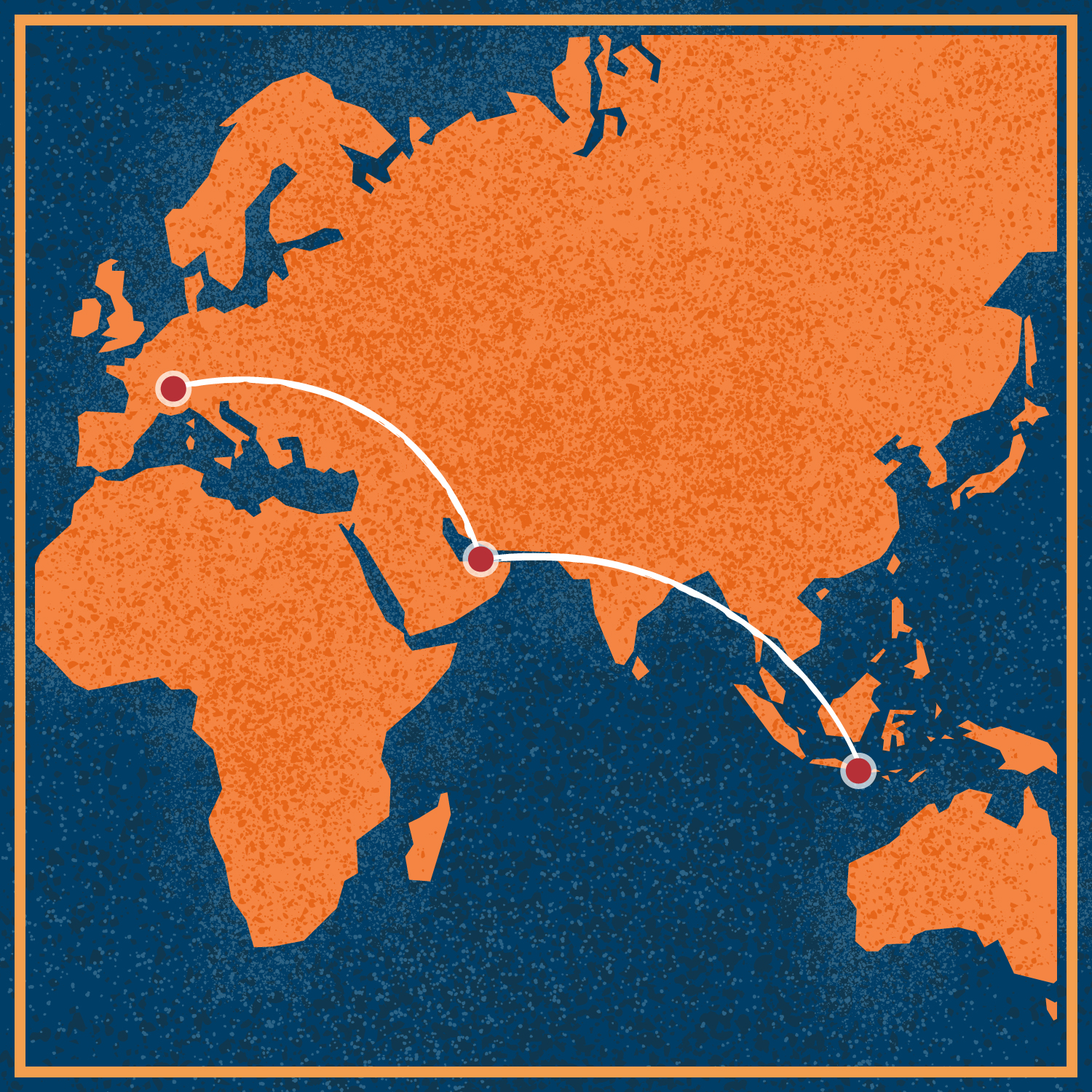 Carte représentant l'itinéraire de Genève à Bali.