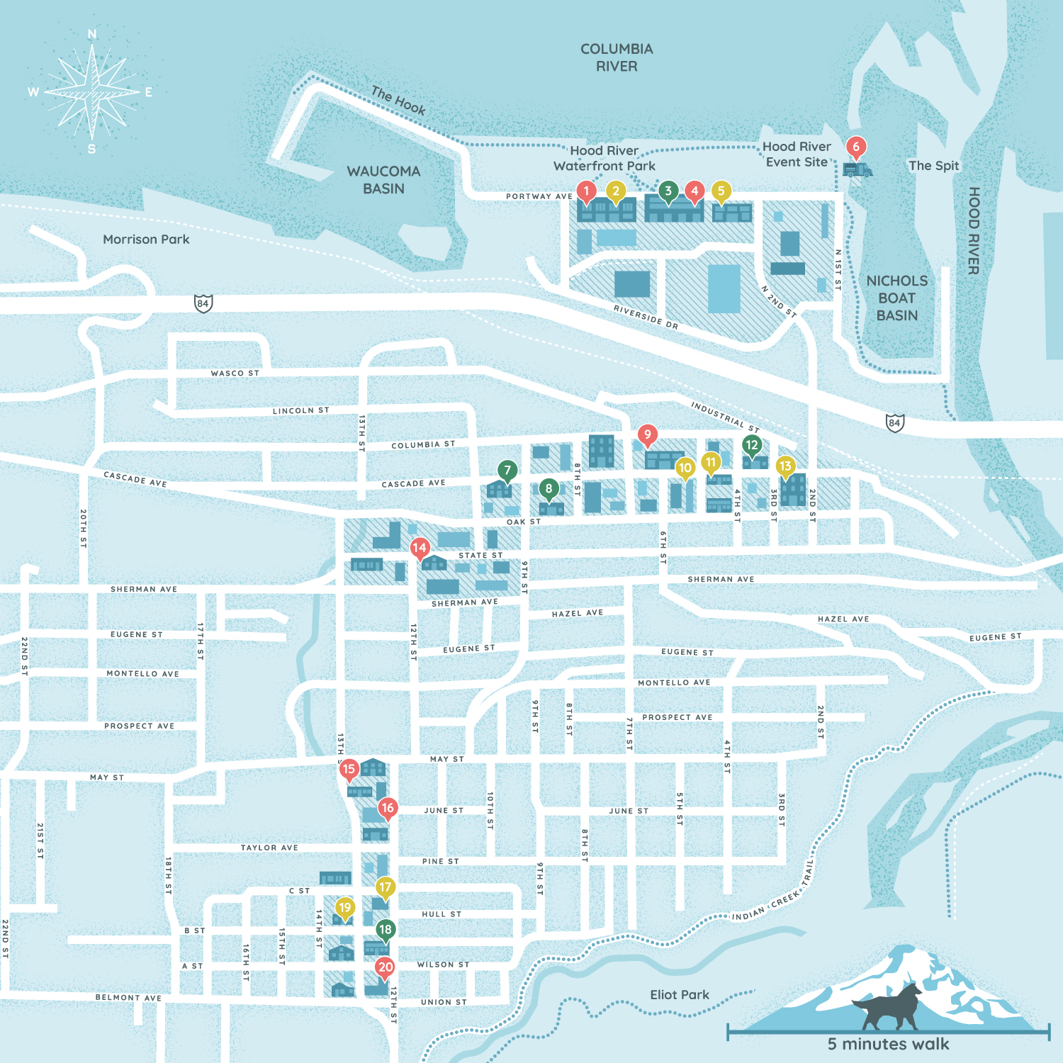 Plan de la ville de Hood River en Oregon.