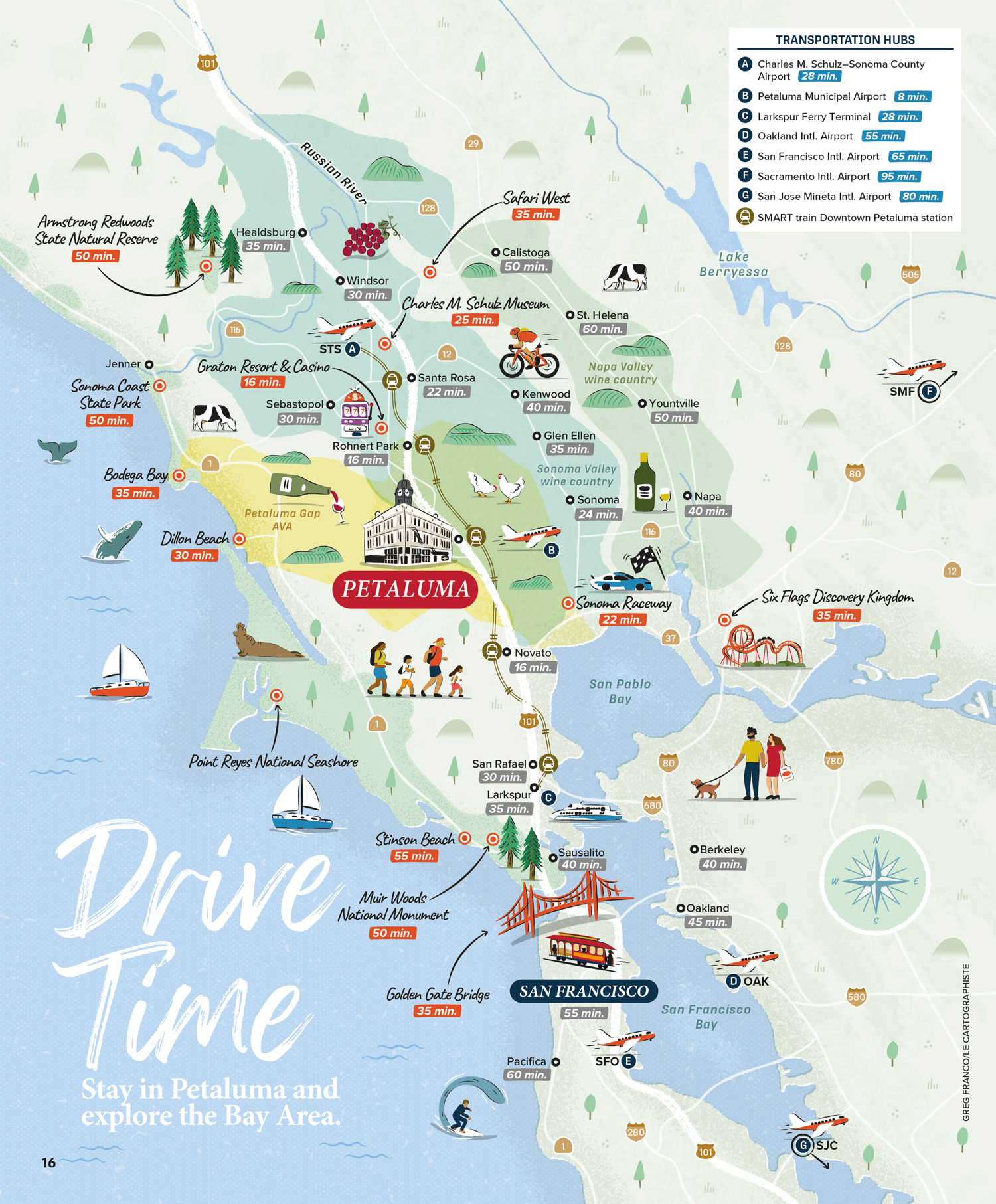 Carte de la Baie de San Francisco avec les différents points d'intérêt illustrés