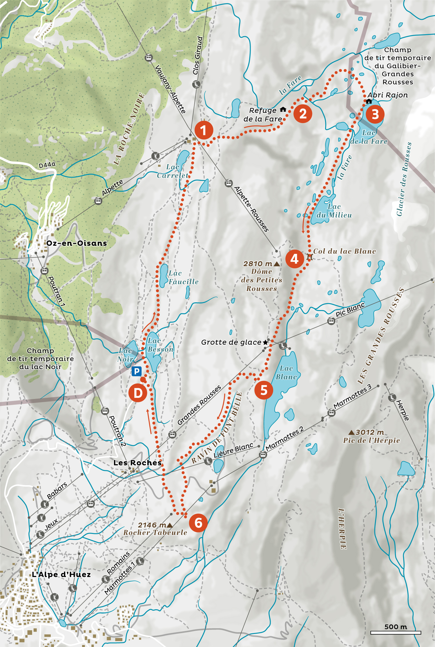 Carte de randonnée à l'Alpes d'Huez créée par Greg Franco – Le Cartographiste pour la rubrique Sentiers Sauvages de Terre Sauvage.