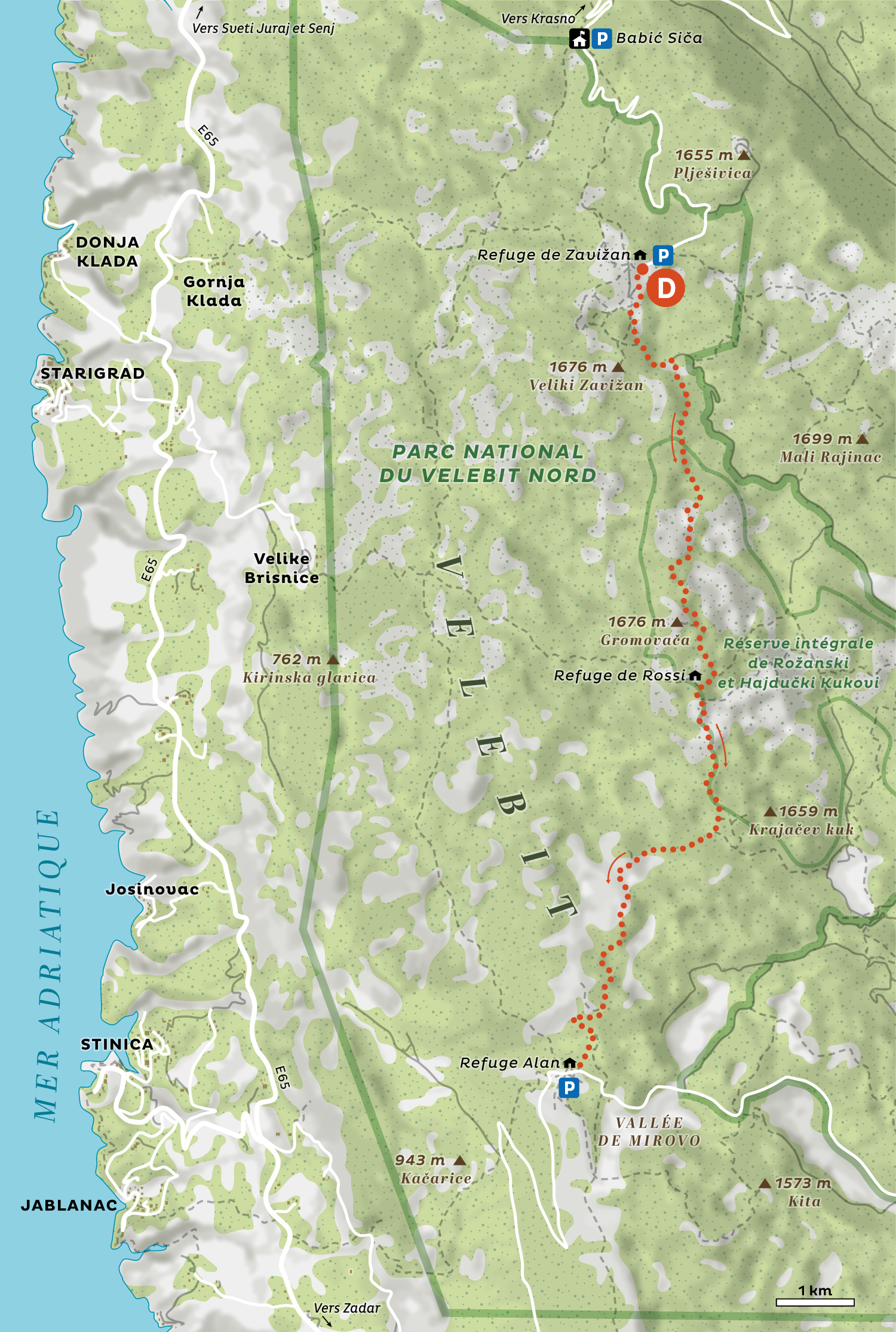 Carte de randonnée en Croatie créée par Greg Franco – Le Cartographiste pour la rubrique Sentiers Sauvages de Terre Sauvage.