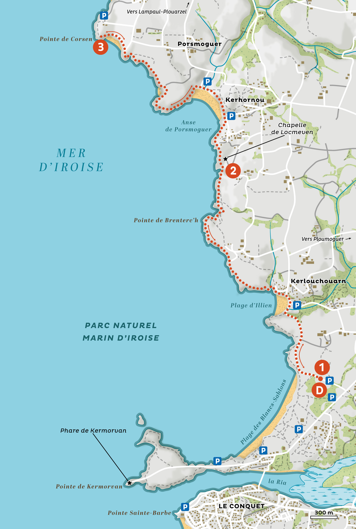 Carte de randonnée au Conquet créée par Greg Franco – Le Cartographiste pour la rubrique Sentiers Sauvages de Terre Sauvage.