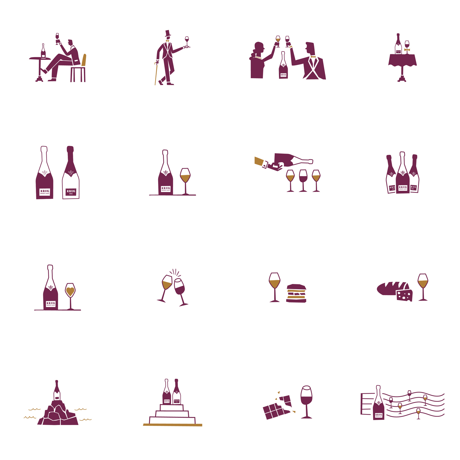 Illustrations sur le thème du champagne pour le livre Krug Champagne at the Table