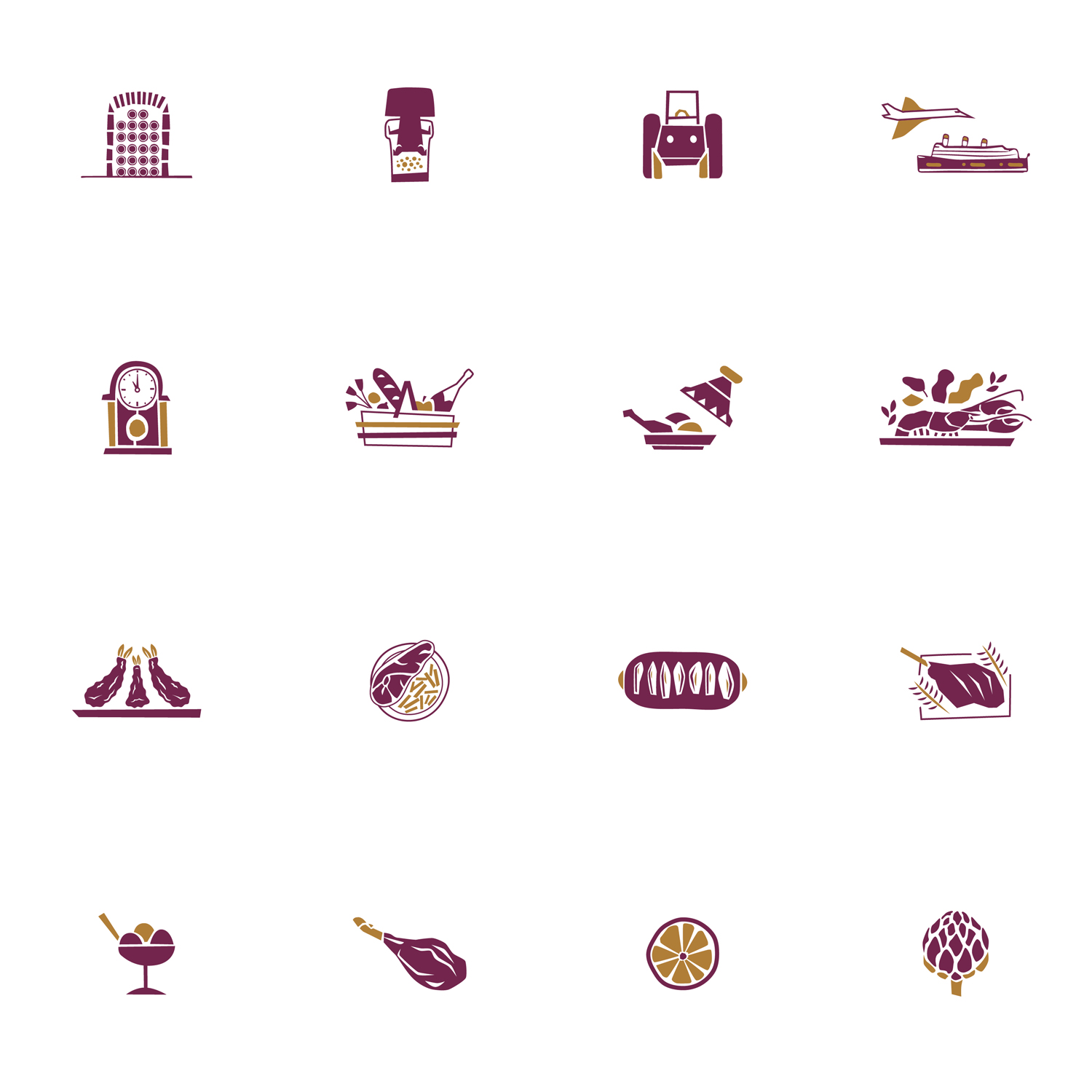 Diverses illustrations de plats ou de l'univers du champagne pour le livre Krug Champagne at the Table