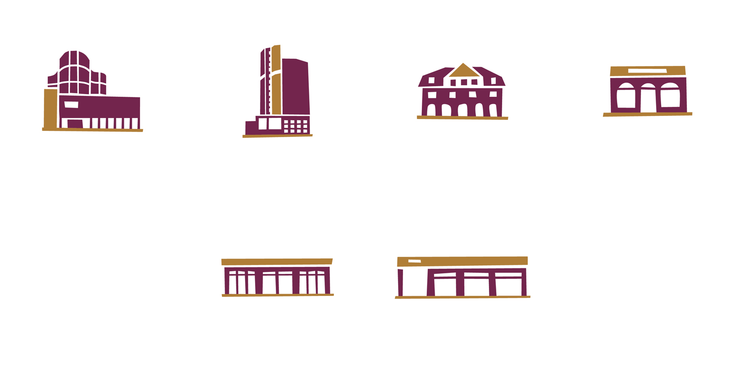 Illustrations de façades de bâtiments pour le livre Krug Champagne at the Table