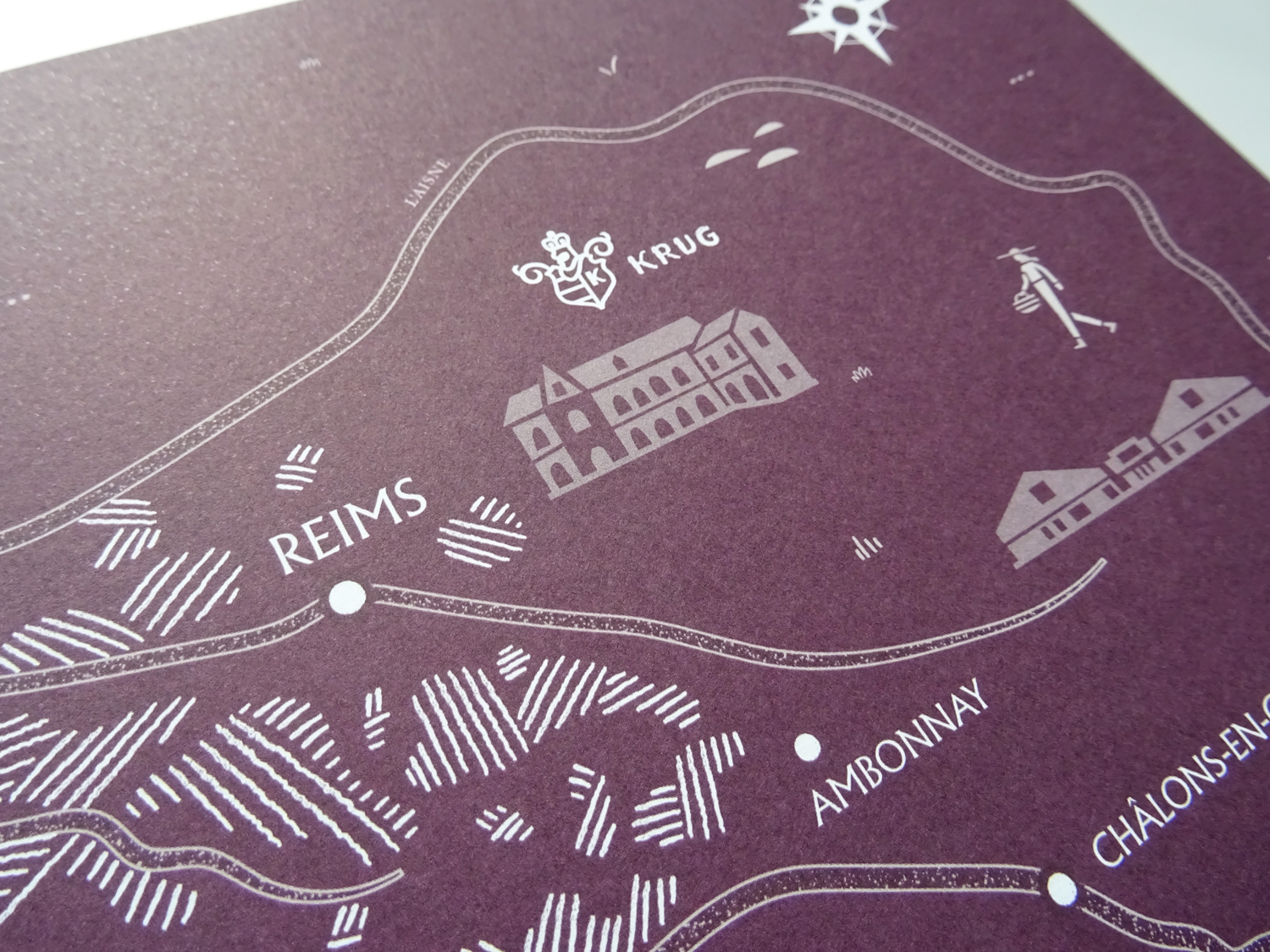 Gros plan sur la carte, centré sur la maison Krug à Reims.