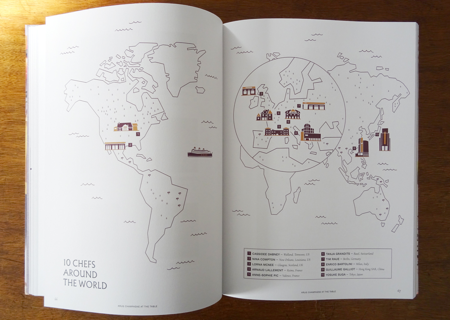 Photo de la double page présentant la carte dans le livre "Krug Champagne at the Table"
