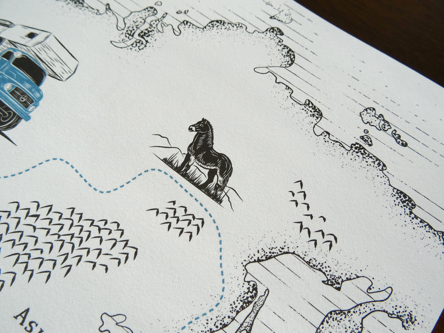 Gros plan sur la page de droite centré sur l'Asie avec une illustration de cheval sauvage de Mongolie