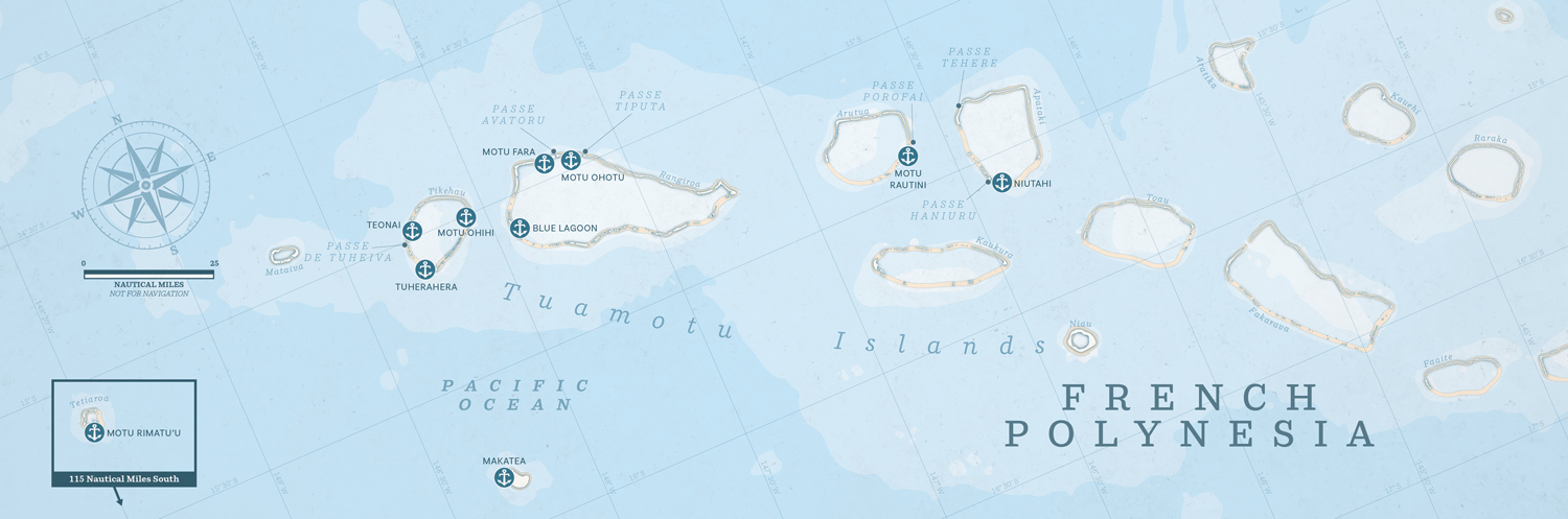 Carte nautique des îles Tuamotu en Polynésie Française