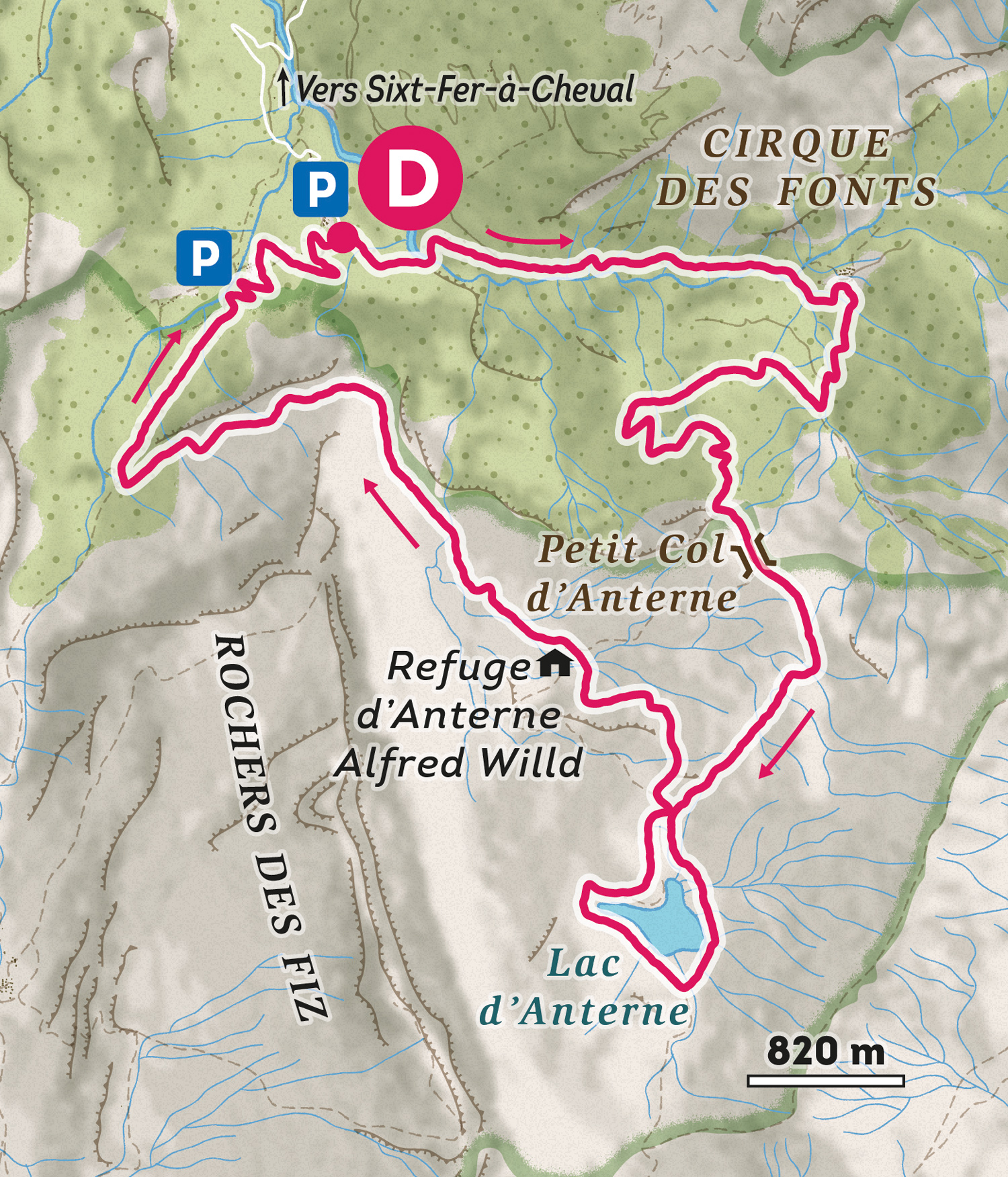 Itinéraire d'une boucle de randonnée proche de Sixt-Fer-à-Cheval pour Alpes Magazine créé par Greg Franco – Le Cartographiste pour la rubrique Chemins Alpins d'Alpes Magazine.