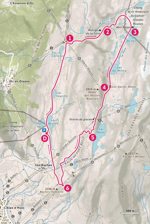 Carte topographique d'une randonnée à l'Alpes d'Huez