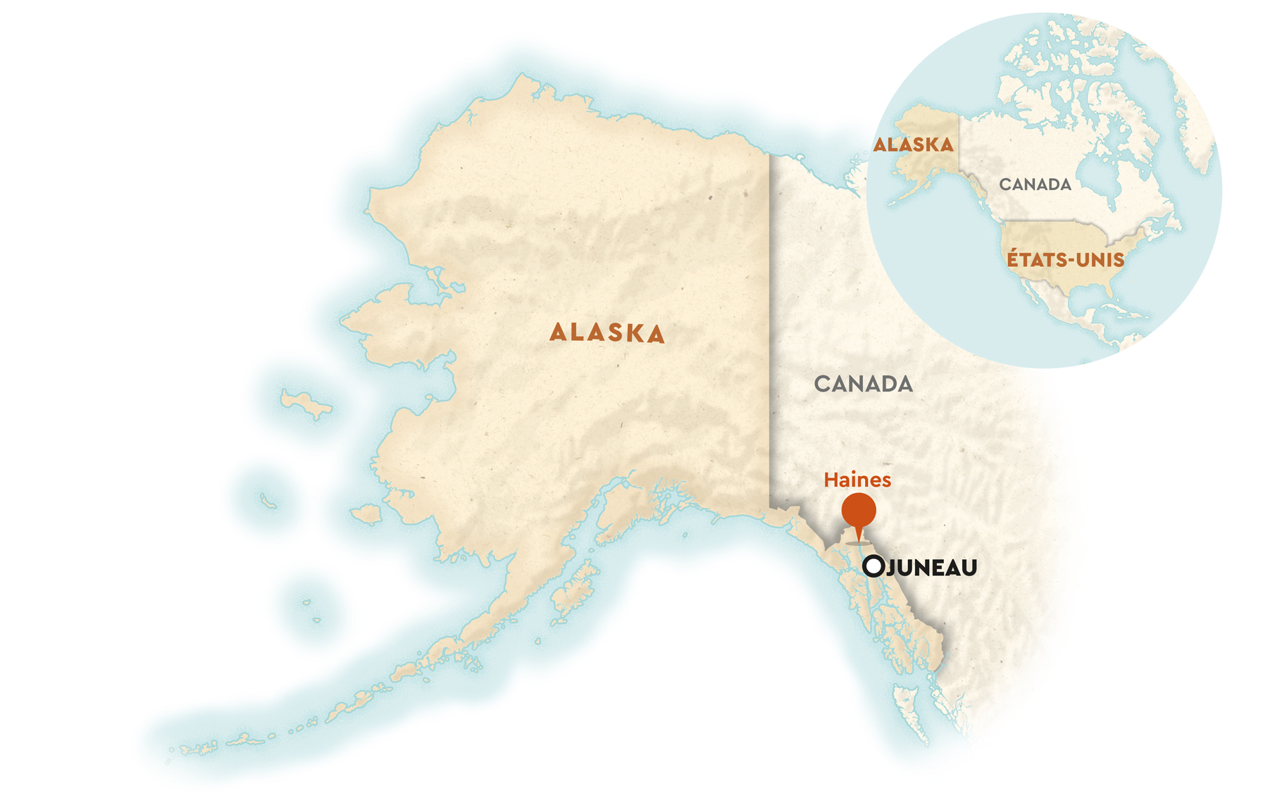 Carte de l'Alaska réalisée pour Le Minorange, magazine interne du groupe Bouygues
