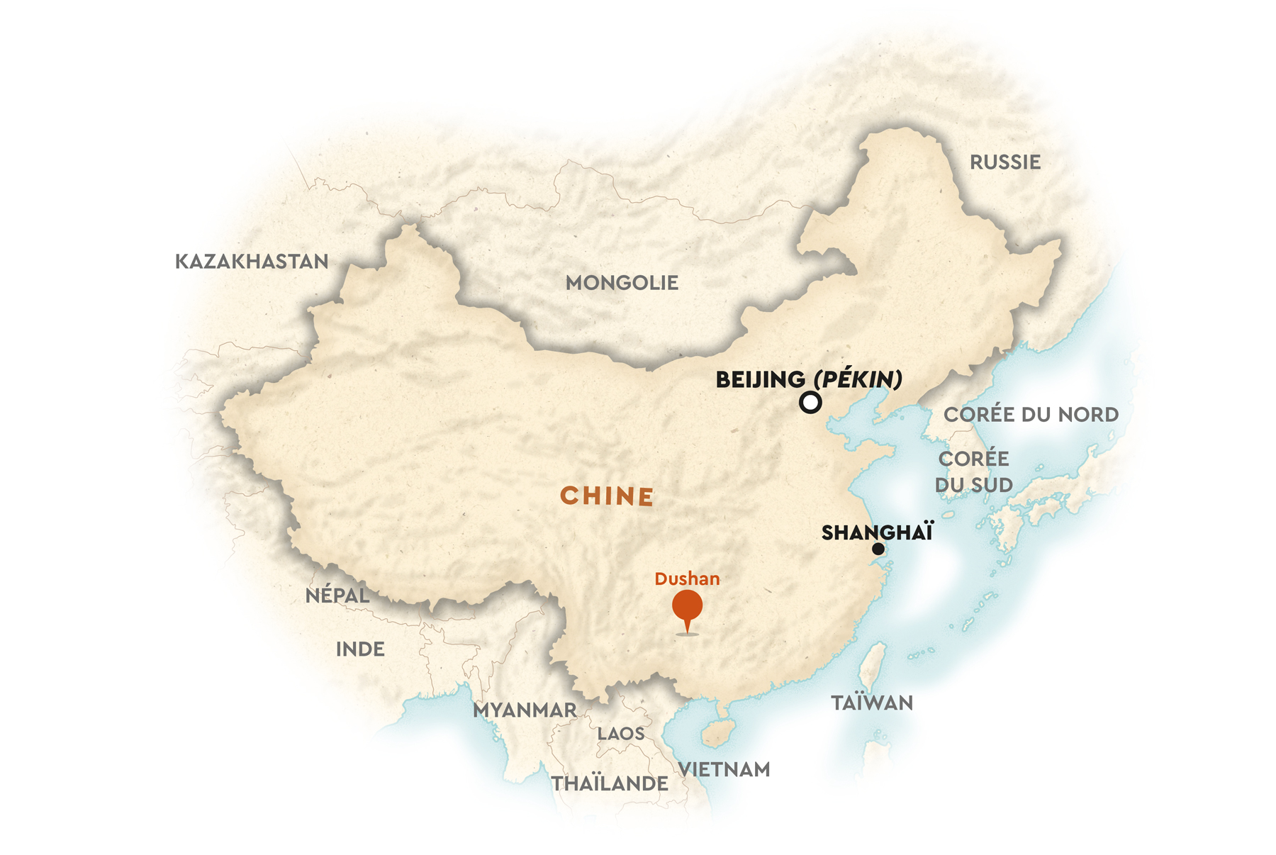 Carte de la Chine réalisée pour Le Minorange, magazine interne du groupe Bouygues