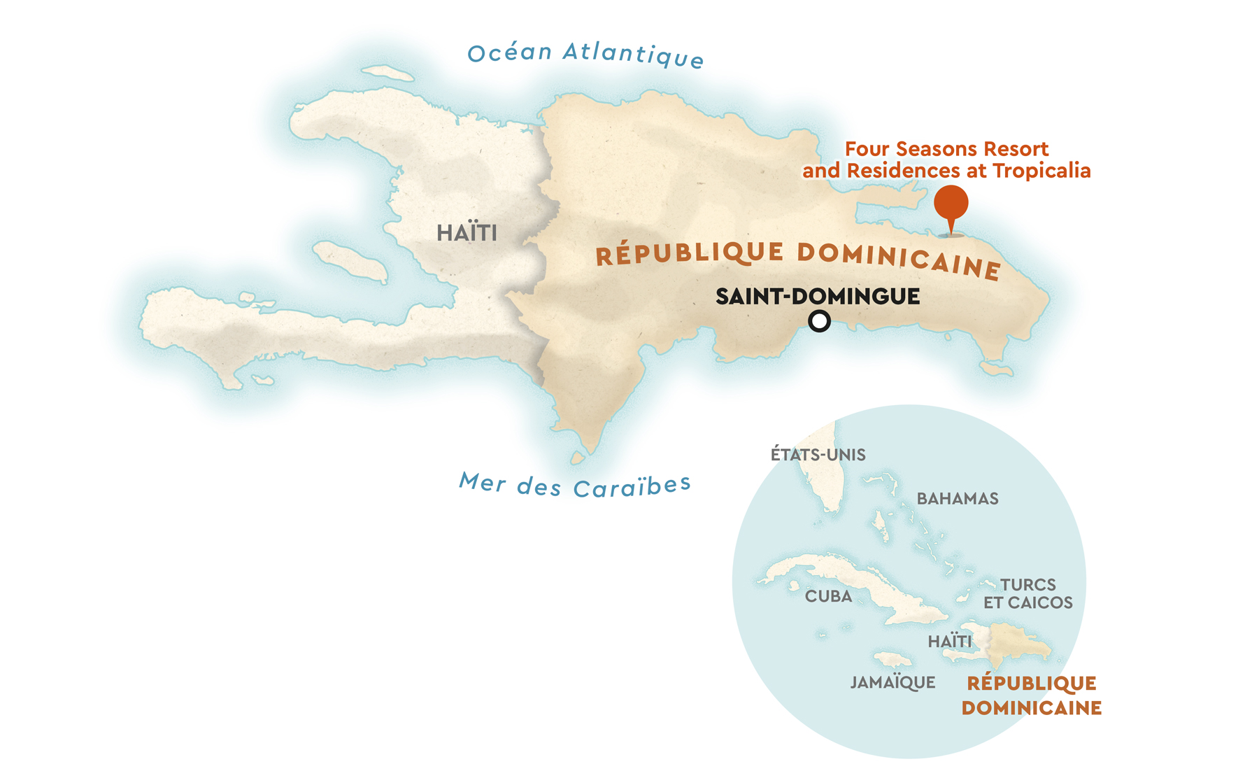 Carte de la République Dominicaine réalisée pour Le Minorange, magazine interne du groupe Bouygues