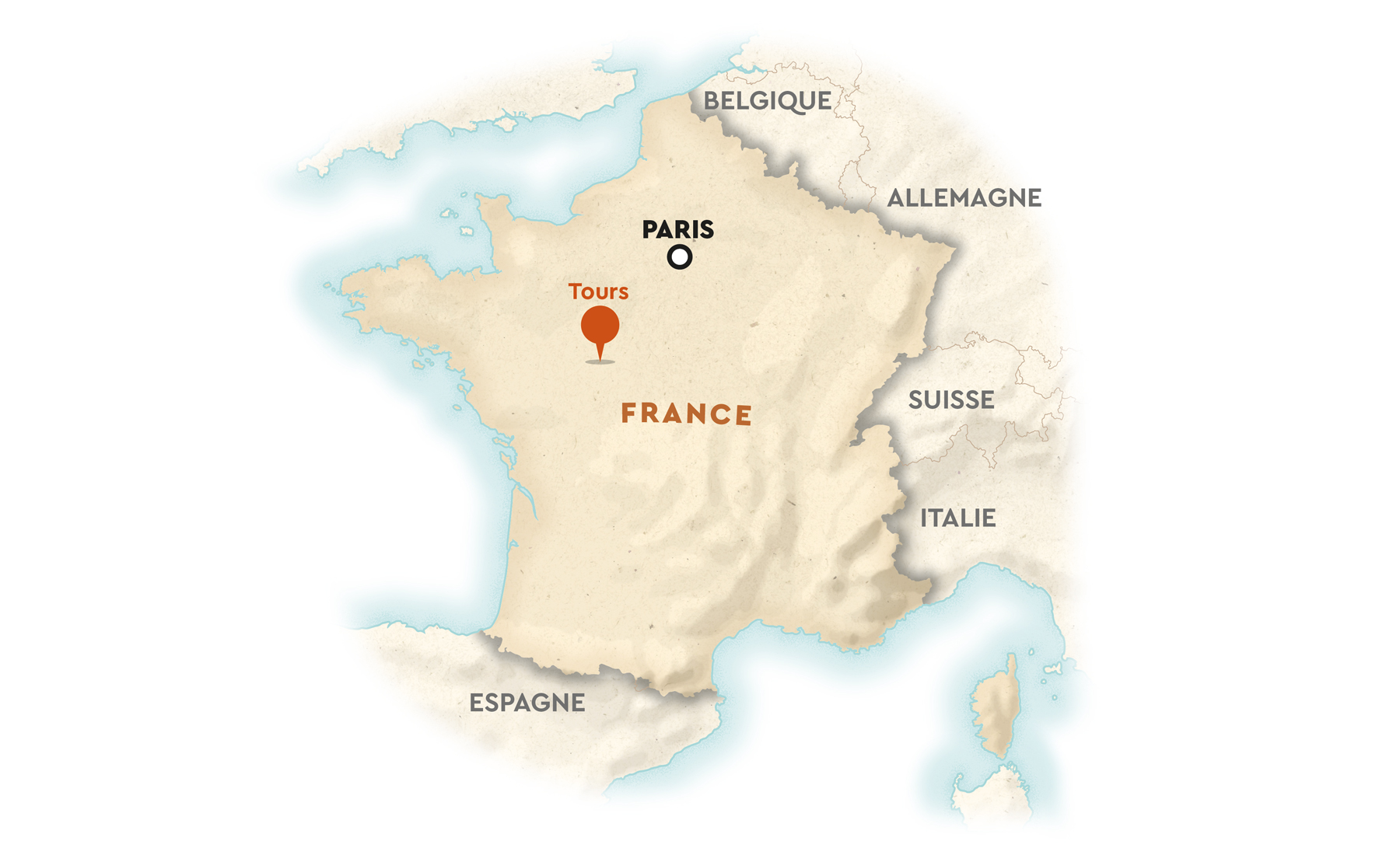 Carte de la France réalisée pour Le Minorange, magazine interne du groupe Bouygues