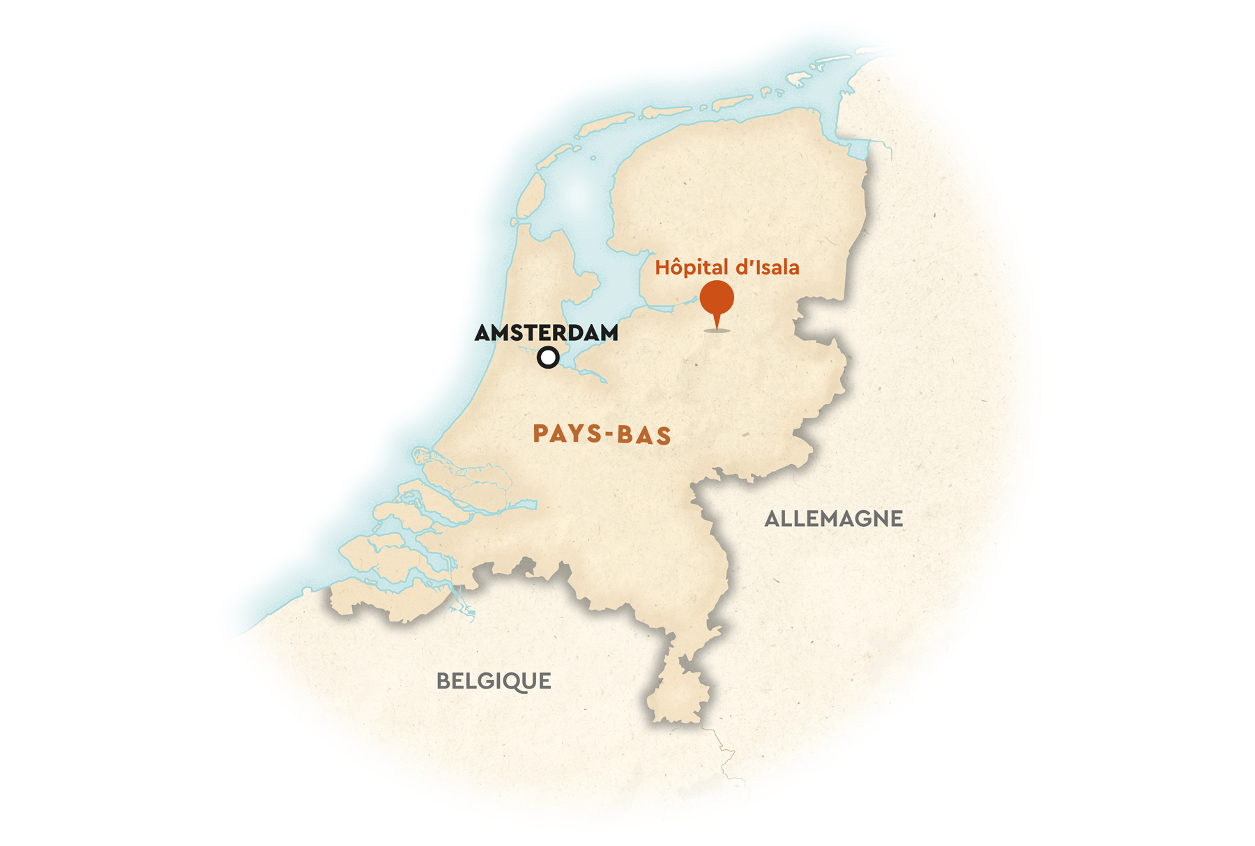 Carte des Pays-Bas réalisée pour Le Minorange, magazine interne du groupe Bouygues