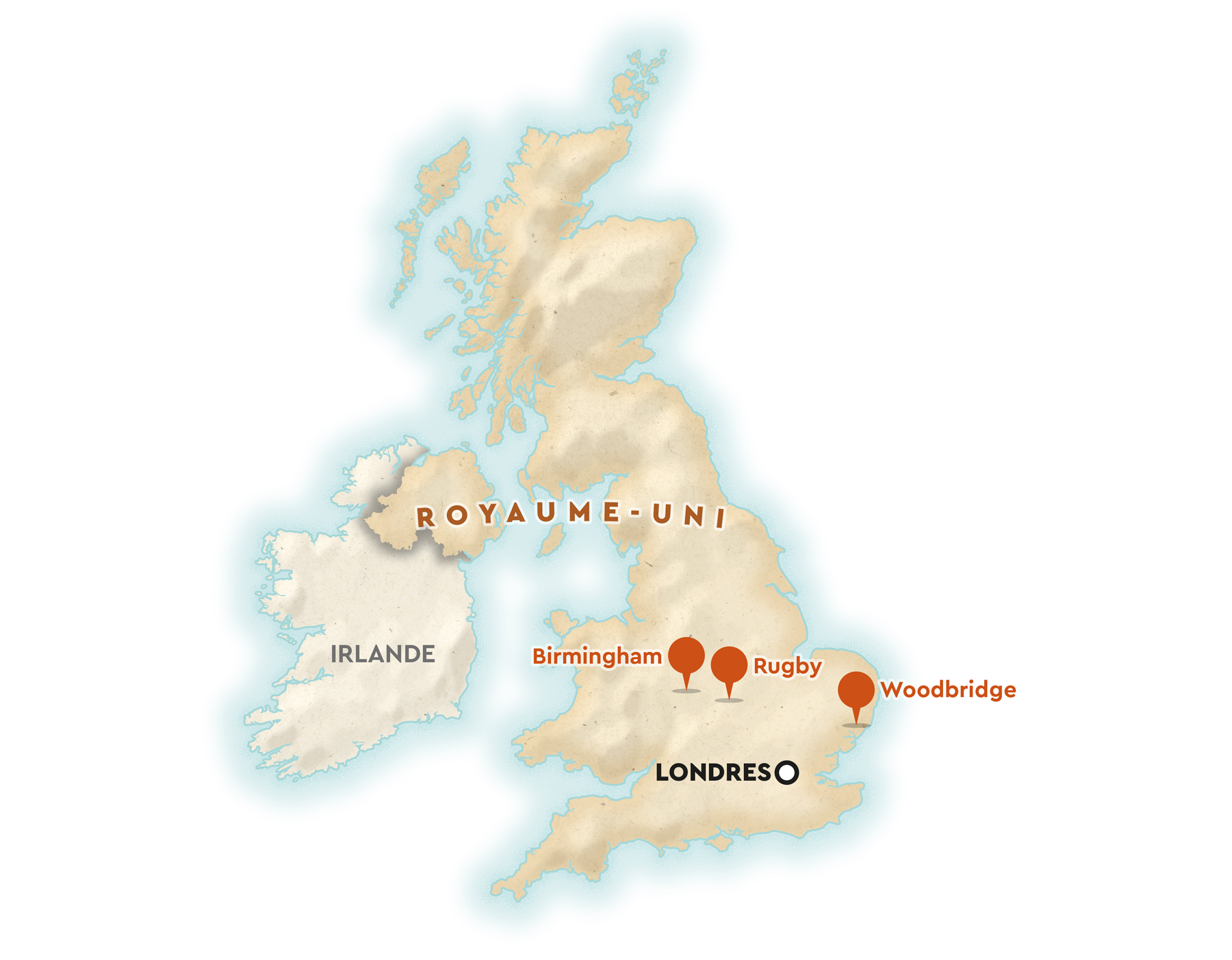 Carte du Royaume-Uni réalisée pour Le Minorange, magazine interne du groupe Bouygues